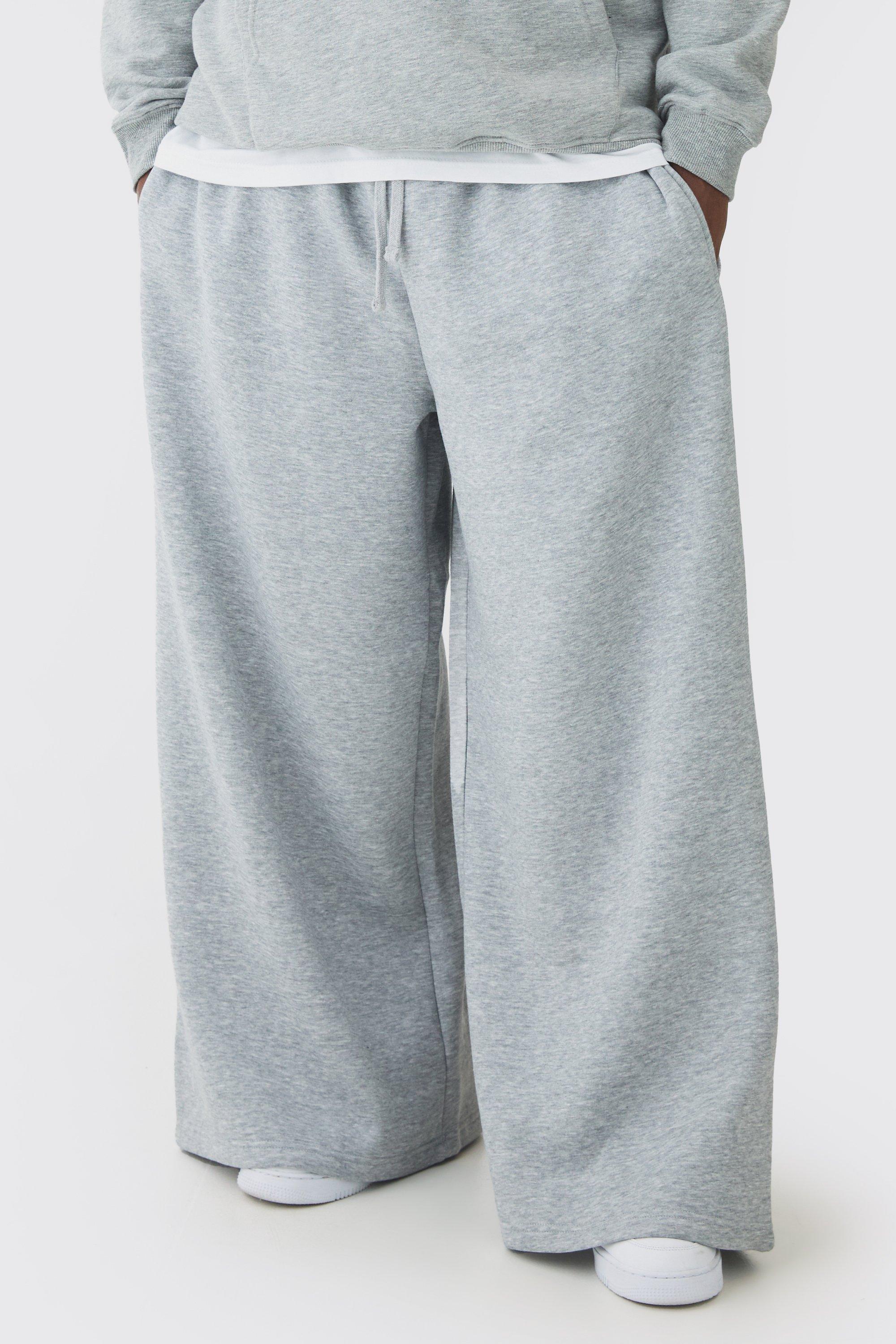 Mens Grey Plus Basic Extreme Wide Leg Joggers, Grey